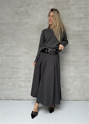 Tailor skirt with belts Med.Grey Melange Copenhagen Muse 